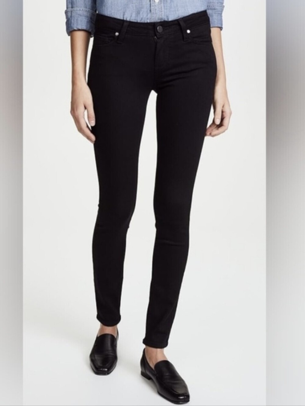 PAIGE Verdugo Ultra Skinny Jeans 28 Black Overdye Minimalist Sleek Dark Wash